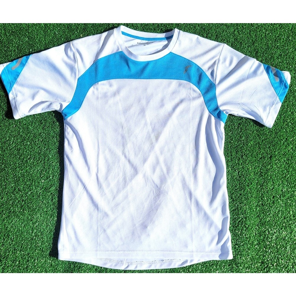 Goodyear Racing Shirt Mens Medium White / Blue Short Sleeve Crew Neck Microfiber